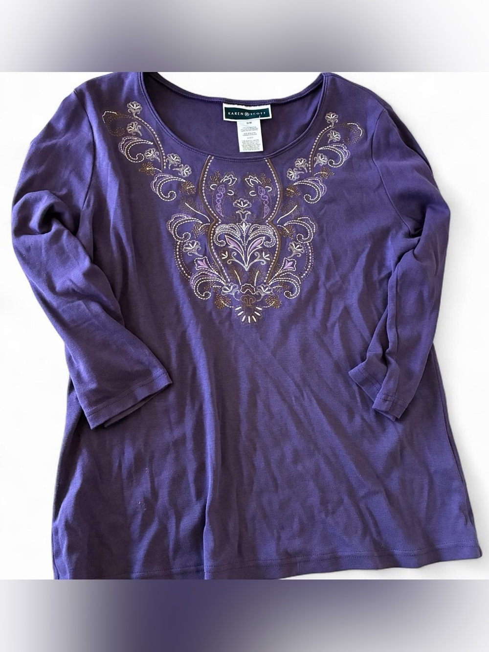 Karen Scott Purple Embellished Scoop Neck Women's Top